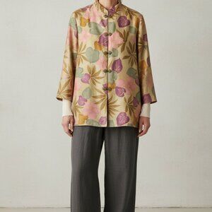 Maggie Sweet Floral‎ Brocade Top with Mandarin Collar